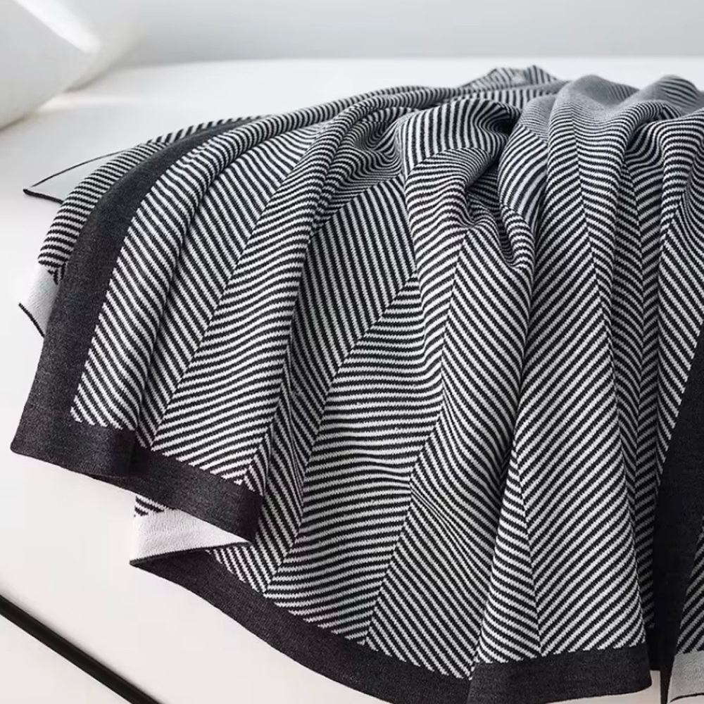 Modern Black and White Striped Throw Blanket - Picture 2 of 3